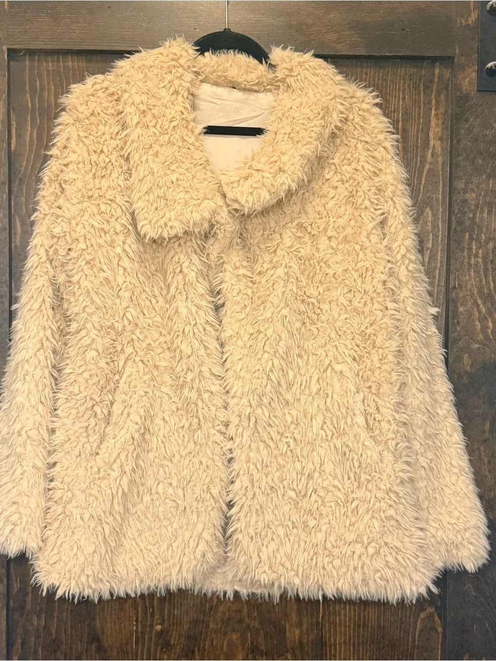 Source Unknown Cream Teddy Faux Fur Jacket